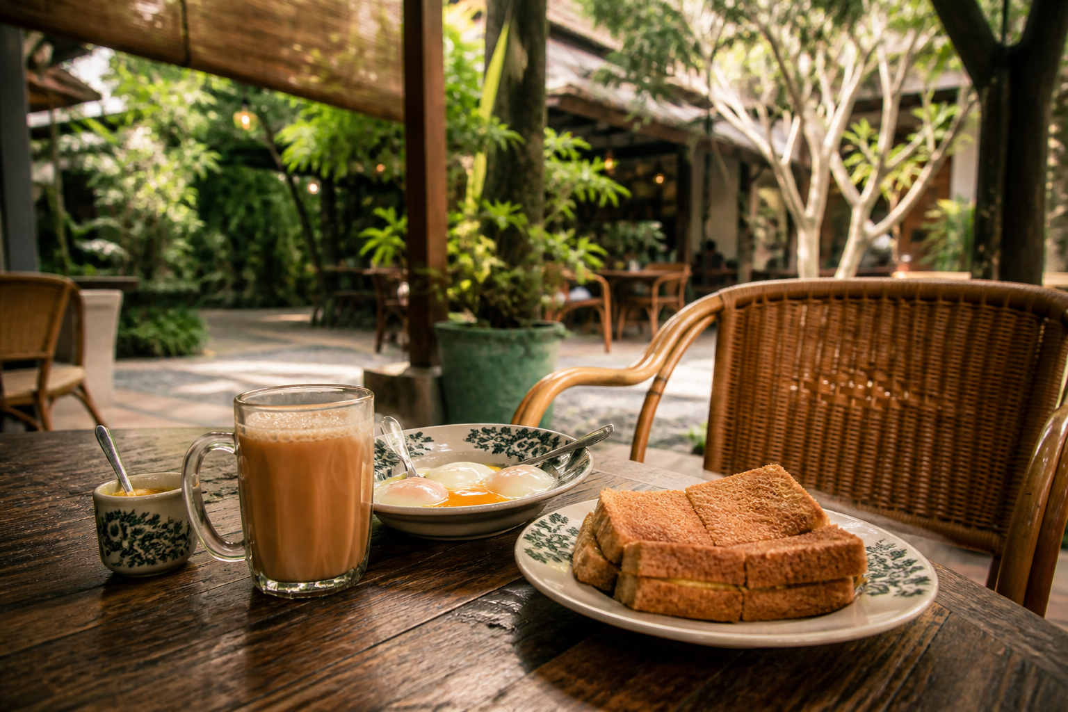 Breakfast and coffee served in a leafy Setia Alam café