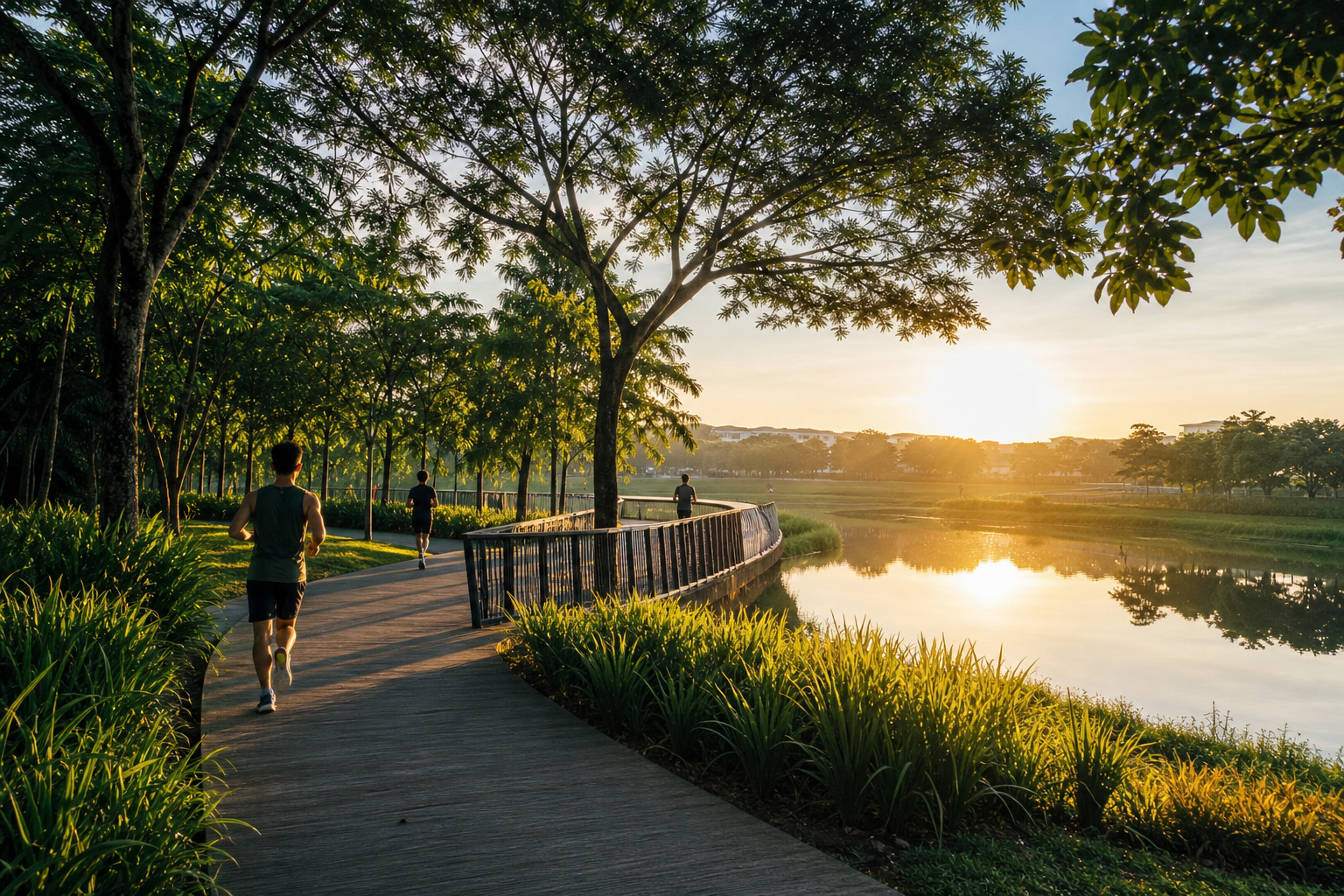 People walking beside the lake loop in Setia Alam
